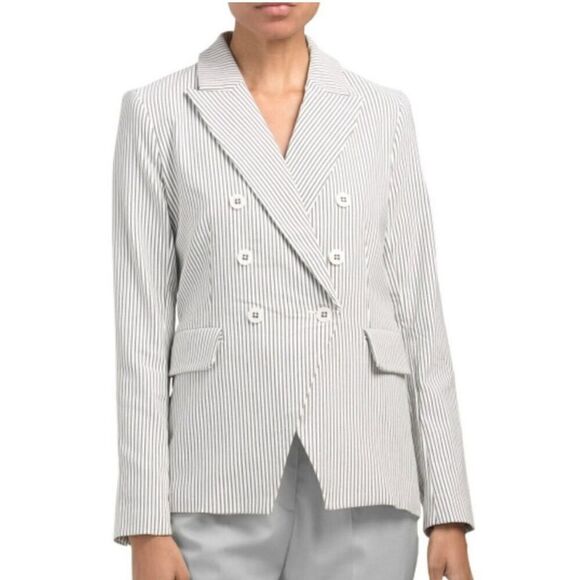 New Carolina Belle Neutral Pinstripe Blazer Jacket Academia Seersucker- Small - Picture 2 of 13
